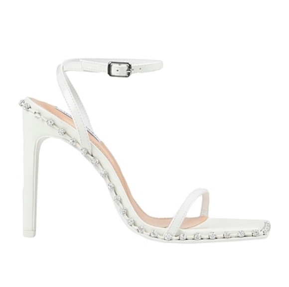 NWOT Steve Madden White Embellished Rhinestone Trim Sandal Heels - Picture 3 of 5